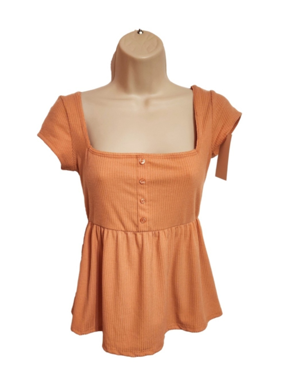 Electric Behaviour Orange Ribbed Peplum Babydoll Top Medium